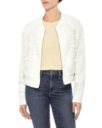 Blouson aviateur en dentelle à fleurs beige