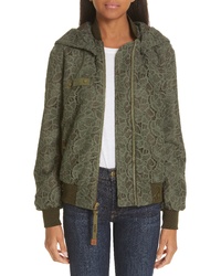 Blouson aviateur en dentelle olive