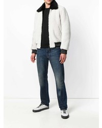 Blouson aviateur en fourrure imprimé blanc et noir Off-White