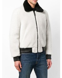 Blouson aviateur en fourrure imprimé blanc et noir Off-White