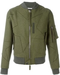 Blouson aviateur en laine à étoiles olive