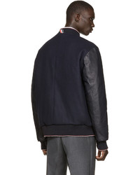 Blouson aviateur en laine bleu marine Thom Browne