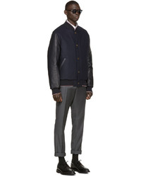 Blouson aviateur en laine bleu marine Thom Browne