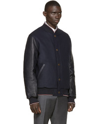 Blouson aviateur en laine bleu marine Thom Browne