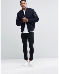 Blouson aviateur en laine bleu marine Asos