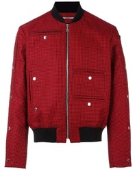 Blouson aviateur en laine en pied-de-poule rouge