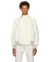 Blouson aviateur en laine en tricot blanc