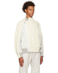 Blouson aviateur en laine en tricot blanc Sacai