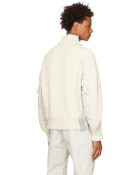 Blouson aviateur en laine en tricot blanc Sacai