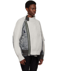 Blouson aviateur en laine en tricot gris Sacai