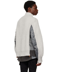 Blouson aviateur en laine en tricot gris Sacai