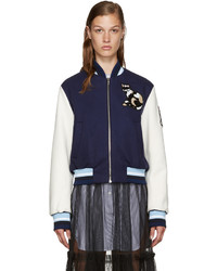 Blouson aviateur en laine imprimé bleu marine