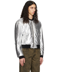 Blouson aviateur en nylon argenté Dries Van Noten