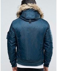 Blouson aviateur en nylon bleu canard Schott