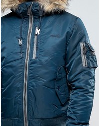 Blouson aviateur en nylon bleu canard Schott