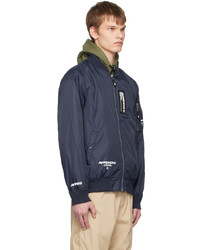 Blouson aviateur en nylon bleu marine AAPE BY A BATHING APE