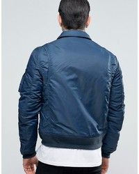 Blouson aviateur en nylon bleu marine Schott