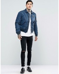 Blouson aviateur en nylon bleu marine Schott