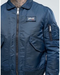 Blouson aviateur en nylon bleu marine Schott