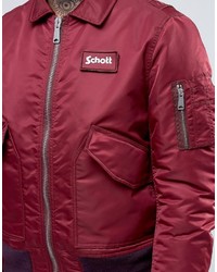 Blouson aviateur en nylon bordeaux Schott