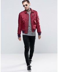 Blouson aviateur en nylon bordeaux Schott