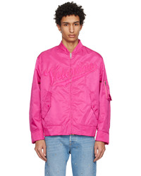 Blouson aviateur en nylon brodé fuchsia