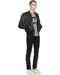 Blouson aviateur en nylon camouflage noir Saint Laurent