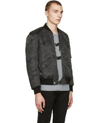 Blouson aviateur en nylon camouflage noir Saint Laurent