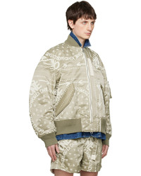 Blouson aviateur en nylon imprimé beige Sacai