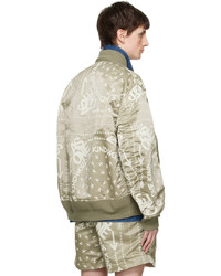 Blouson aviateur en nylon imprimé beige Sacai