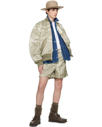 Blouson aviateur en nylon imprimé beige Sacai