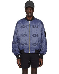 Blouson aviateur en nylon imprimé bleu