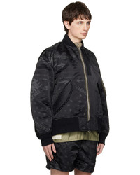 Blouson aviateur en nylon imprimé noir Sacai