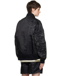 Blouson aviateur en nylon imprimé noir Sacai