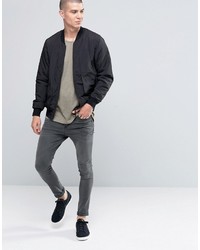 Blouson aviateur en nylon noir Selected