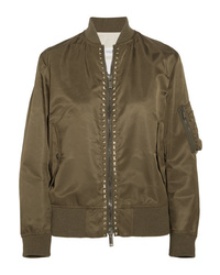 Blouson aviateur en satin à clous olive