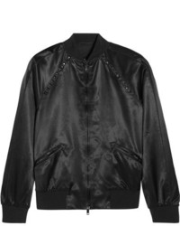 Blouson aviateur en satin orné noir