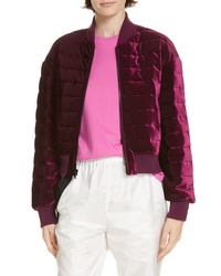 Blouson aviateur en velours matelassé bordeaux