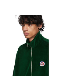 Blouson aviateur en velours vert foncé Gucci