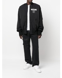 Blouson aviateur imprimé noir Moschino