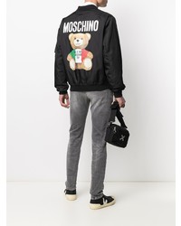 Blouson aviateur imprimé noir Moschino