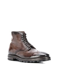 Bottes brogue en cuir marron foncé Officine Creative