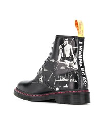 Bottes de loisirs en cuir noires et blanches Dr. Martens