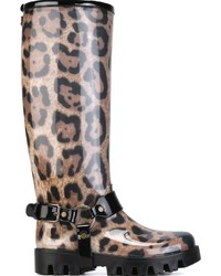 Bottes de pluie imprimées léopard marron Dolce & Gabbana