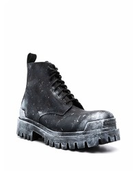 Bottes de travail en cuir noires et blanches Balenciaga