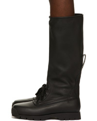 Bottes de travail en cuir noires Jil Sander