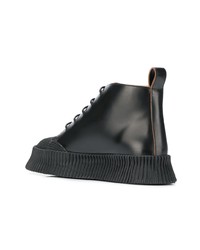 Bottes de travail en cuir noires Jil Sander