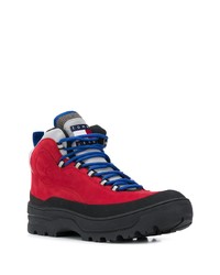 Bottes de travail en cuir rouges Tommy Jeans