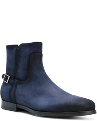 Bottes en cuir bleu marine Santoni