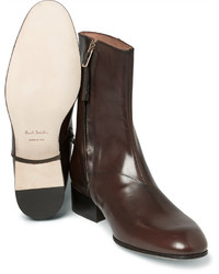 Bottes en cuir marron foncé Paul Smith